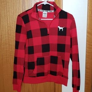 PINK VS Red Buffalo Plaid Small Quarter Zip